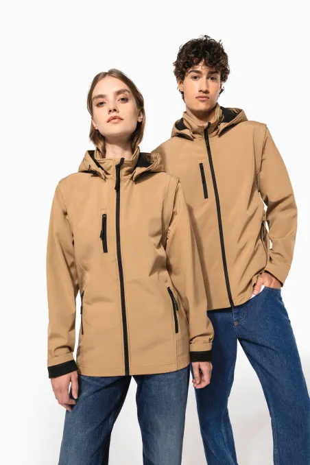 Veste Softshell 3 couches à capuche avec manches amovibles unisexe