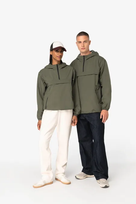 Veste coupe-vent imperméable écoresponsable quart zip unisexe