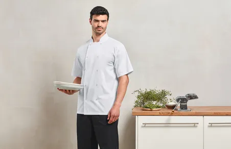 Veste de cuisine manches courtes à boutons pression